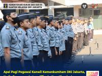 Apel Pagi Pegawai Kanwil Kemenkumham DKI Jakarta, Kadiv Pemasyarakatan : “Tingkatkan Kinerja dengan Efisien dan Penuh Tanggung Jawab”